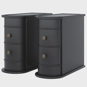 Solid Wood 2-Drawer Curved Front End Table in Black (Set of 2)
