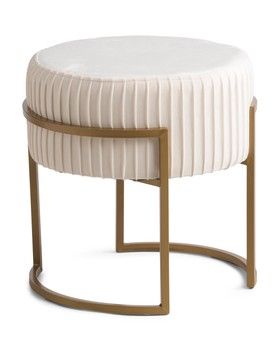 Fern Velvet And Metal Base Stool in Ivory