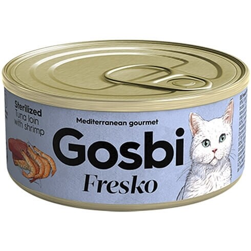 Gosbi | Fresko Cat Esterilizado Atum com Gambas 70g Lata de comida húmida para gatos esterilizados Gosbi Fresko Atum com Gambas 70g