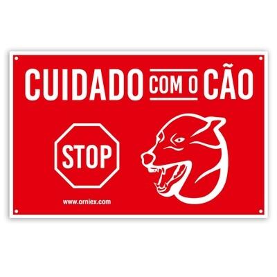 Orni-ex  | Placa de alumínio Cuidado com o cão - Stop