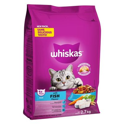 Whiskas | Ração Seca para Gato Adulto Peixes 2,7kg Saco de 2,7kg da ração Whiskas Adulto Sabor Peixes para gatos adultos de todas as raças.