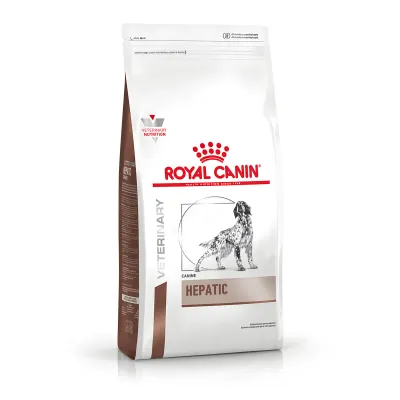 Pacote de ração Royal Canin Veterinary Hepatic Canine 7kg para cães com problemas hepáticos.