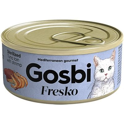 Gosbi | Fresko Cat Esterilizado Atum com Gambas 70g Lata de comida húmida para gatos esterilizados Gosbi Fresko Atum com Gambas 70g