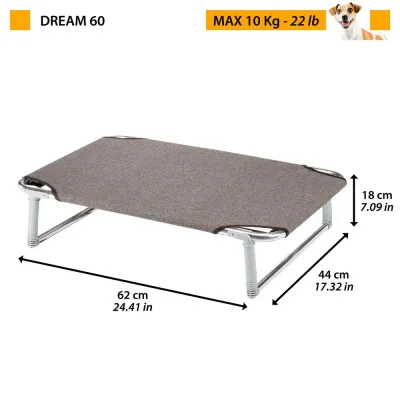 Cama dobrável Ferplast Dream 60 para cães, estrutura em alumínio e tecido resistente.