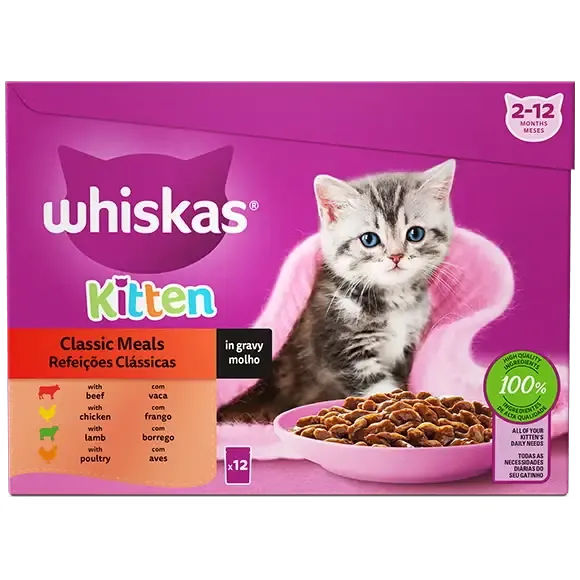 Whiskas Classic Meals Selection comida para gatinhos em molho 12x85g