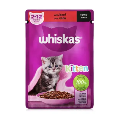 Whiskas | Ração Úmida para Gatinhos Carne Sachê 12x85g Comida úmida Whiskas para gatinhos carne em molho 12x85g