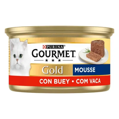 Lata Purina Gourmet Gold Mousse com Vaca para gatos adultos