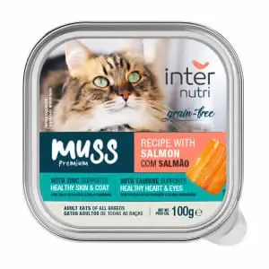 Pacote de ração húmida Internutri Muss para gatos, sabor salmão, 100g.