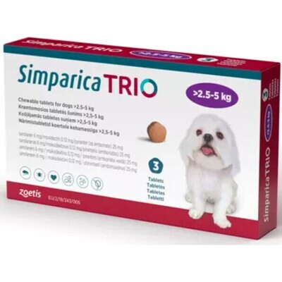 Simparica | Trio 2.5-5kg 3 Comprimidos Mastigáveis Simparica | Trio 2.5-5kg 3 Comprimidos Mastigáveis