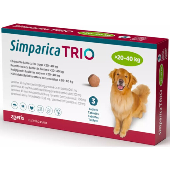 Simparica | Trio 20-40kg 3 Comprimidos Mastigáveis