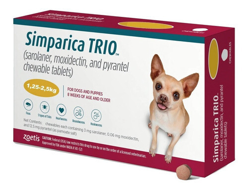 Simparica | Trio 1.25-2.5kg 1 Comprimido Mastigável Simparica | Trio 1.25-2.5kg 1 Comprimido Mastigável