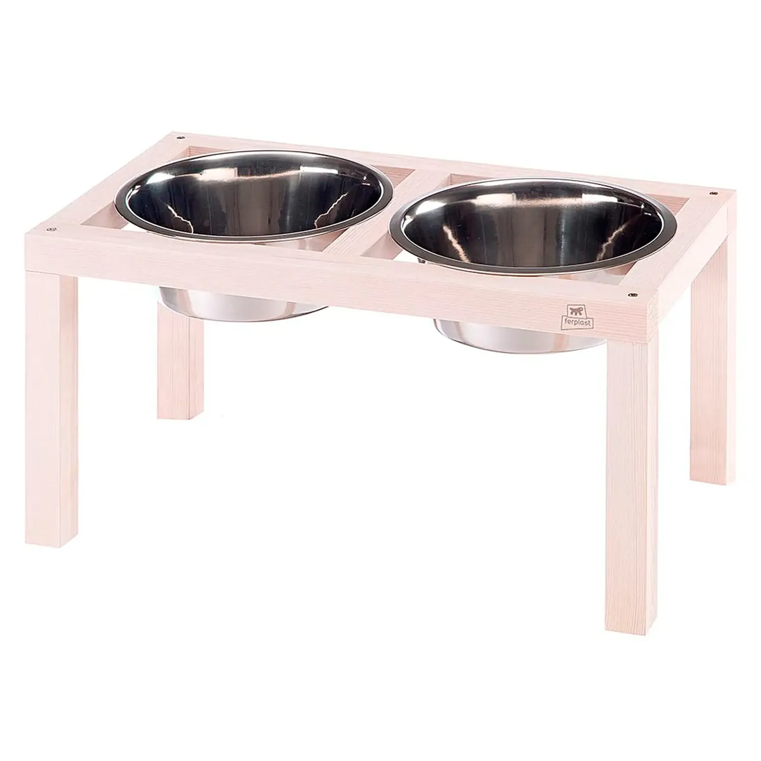 Ferplast Desco Wood 7 Suporte em Madeira com Tigelas em Aço para Cães e Gatos 5,6L
