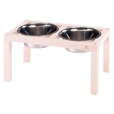 Ferplast Desco Wood 7 Suporte em Madeira com Tigelas em Aço para Cães e Gatos 5,6L