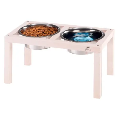 Ferplast Desco Wood 7 Suporte em Madeira com Tigelas em Aço para Cães e Gatos 5,6L