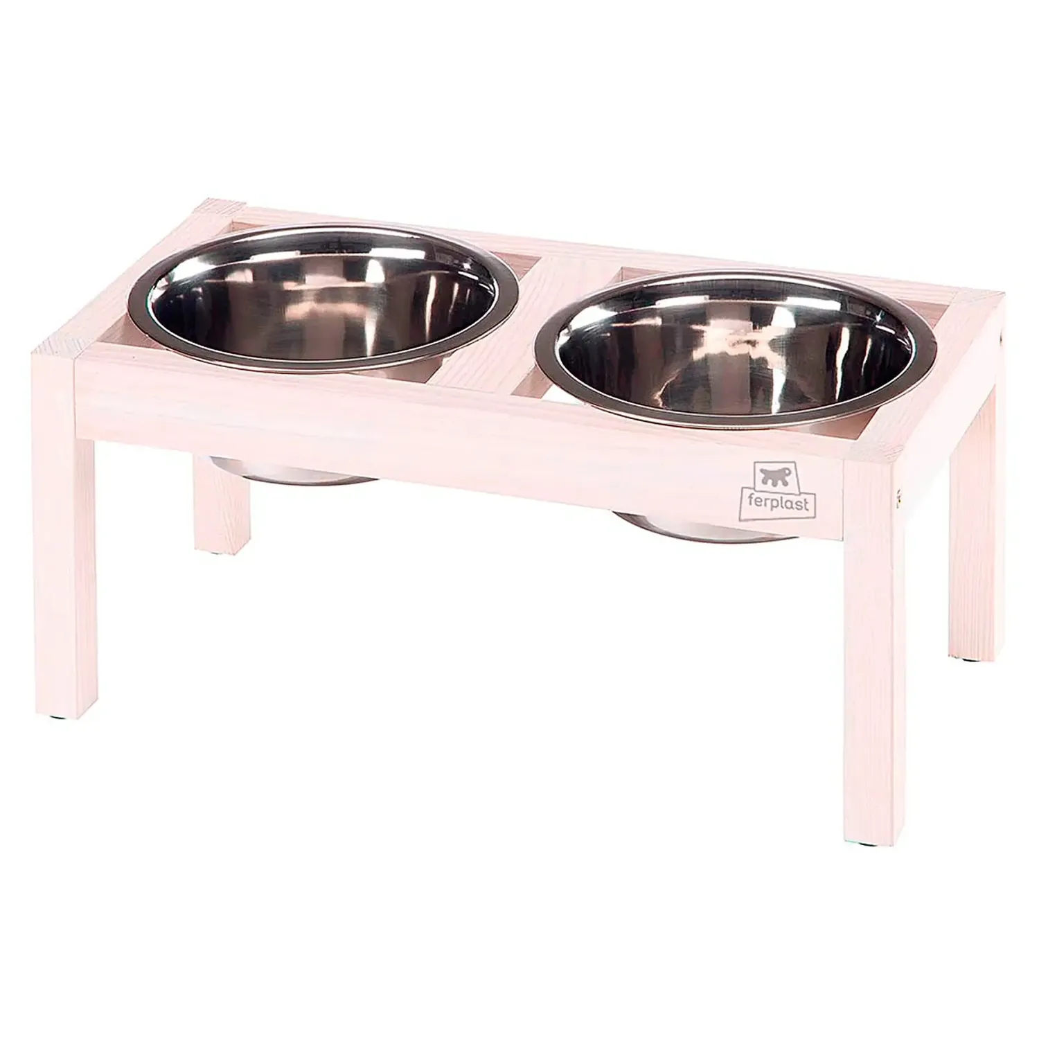 Ferplast | Desco Wood 3 Suporte com Tigelas 1,7L Ferplast Desco Wood 3 Suporte de Madeira com Tigelas em Aço para Cães e Gatos