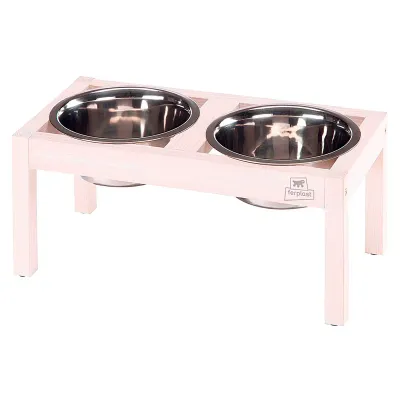 Ferplast Desco Wood 3 Suporte de Madeira com Tigelas em Aço para Cães e Gatos