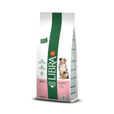 Saco de 14kg da ração Libra Adulto Salmão para cães adultos de todas as raças.