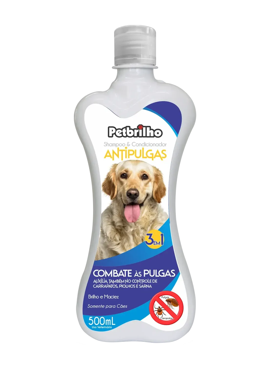PetBrilho | Shampoo para Cães Antipulgas 3 em 1 - 500ml PetBrilho Shampoo Antipulgas 3 em 1 500ml para Cães