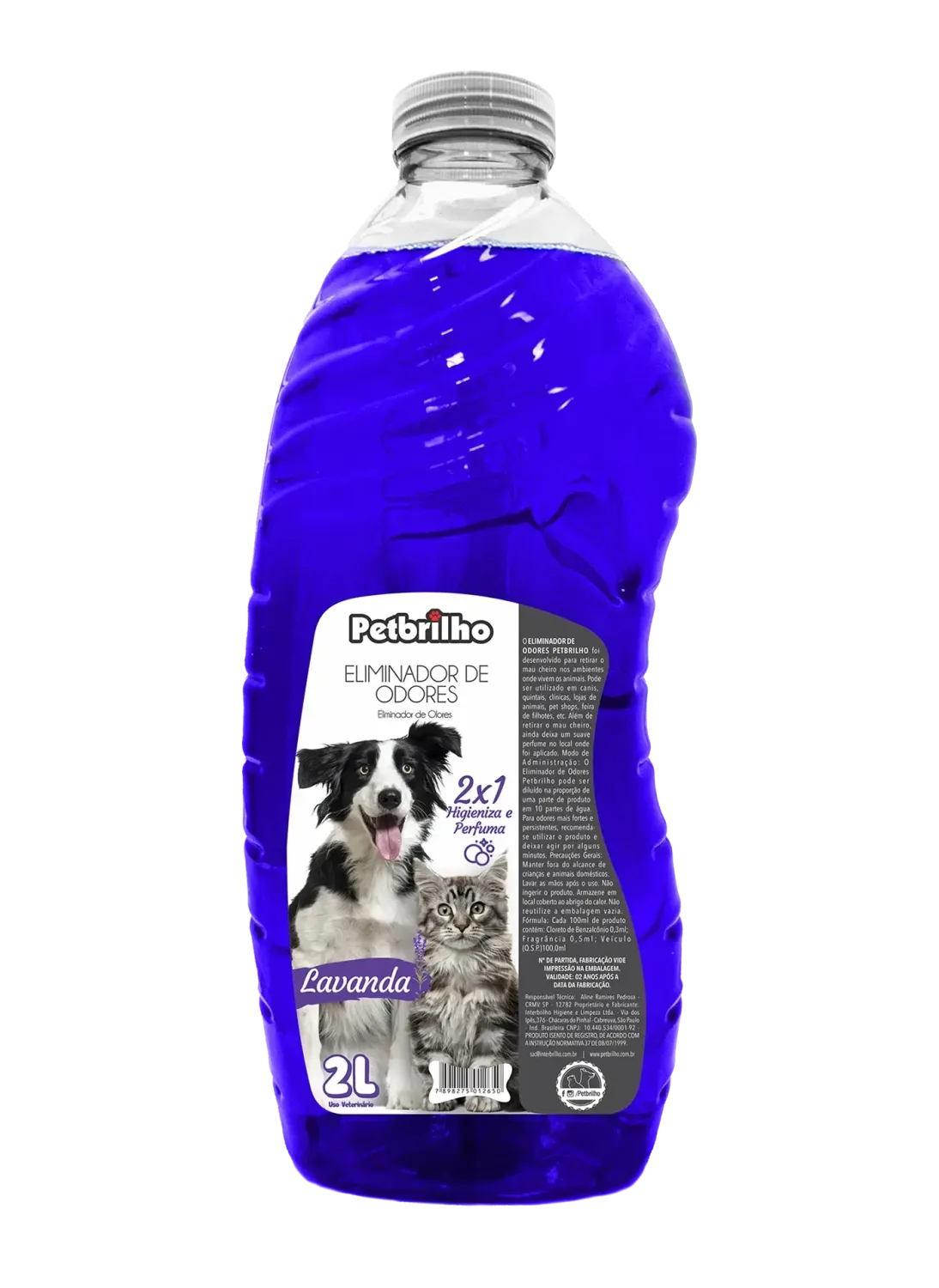 PetBrilho Eliminador de Odores Citronela 2L para limpeza e higienização de ambientes frequentados por animais de estimação.