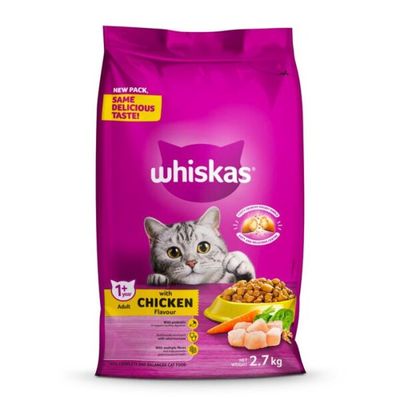 Whiskas | Ração Seca para Gato Adulto Sabor Frango 2,7kg Saco de 2,7kg da ração Whiskas Adulto Sabor Frango para gatos adultos de todas as raças.