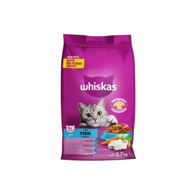 Saco de 2,7kg da ração Whiskas Adulto Sabor Peixes para gatos adultos de todas as raças.