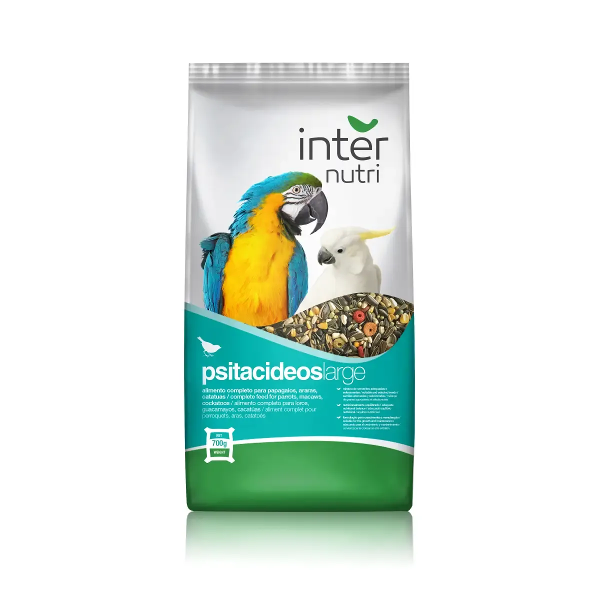 Mistura de sementes e cereais equilibrada Internutri para psitacídeos de grande porte.