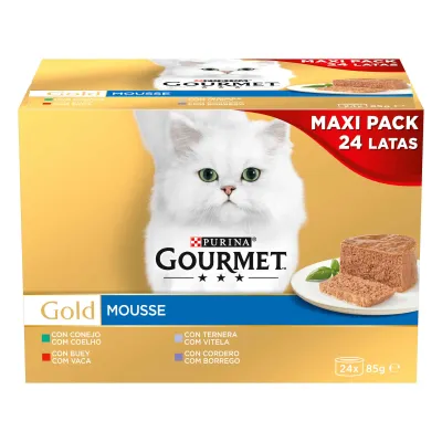 Seleção de latas Gourmet Gold Mousse para gatos adultos