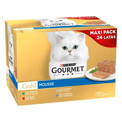 Seleção de latas Gourmet Gold Mousse para gatos adultos