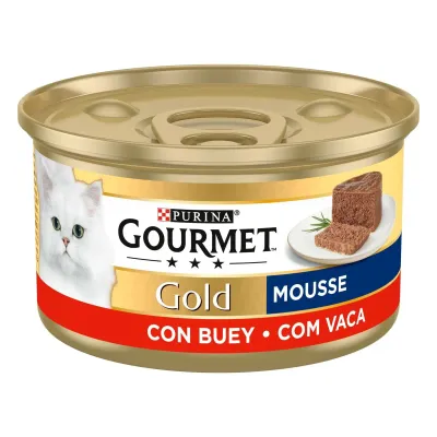 Lata Purina Gourmet Gold Mousse com Vaca para gatos adultos