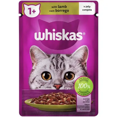 Whiskas | Ração para Gatos Cordeiro Sachê 12x85g Comida úmida para gatos Whiskas Adulto Cordeiro em Gelatina 12x85g