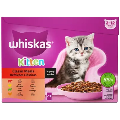 Whiskas | Kitten Classic Selection Molho Sachê 12x85g Whiskas Classic Meals Selection comida para gatinhos em molho 12x85g