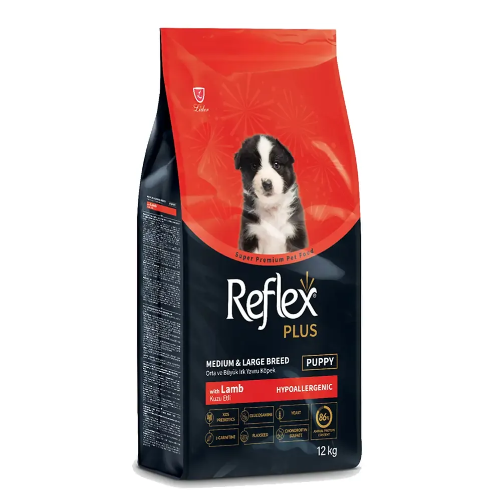Ração Reflex Plus Junior Cordeiro 12kg para cães médios e grandes