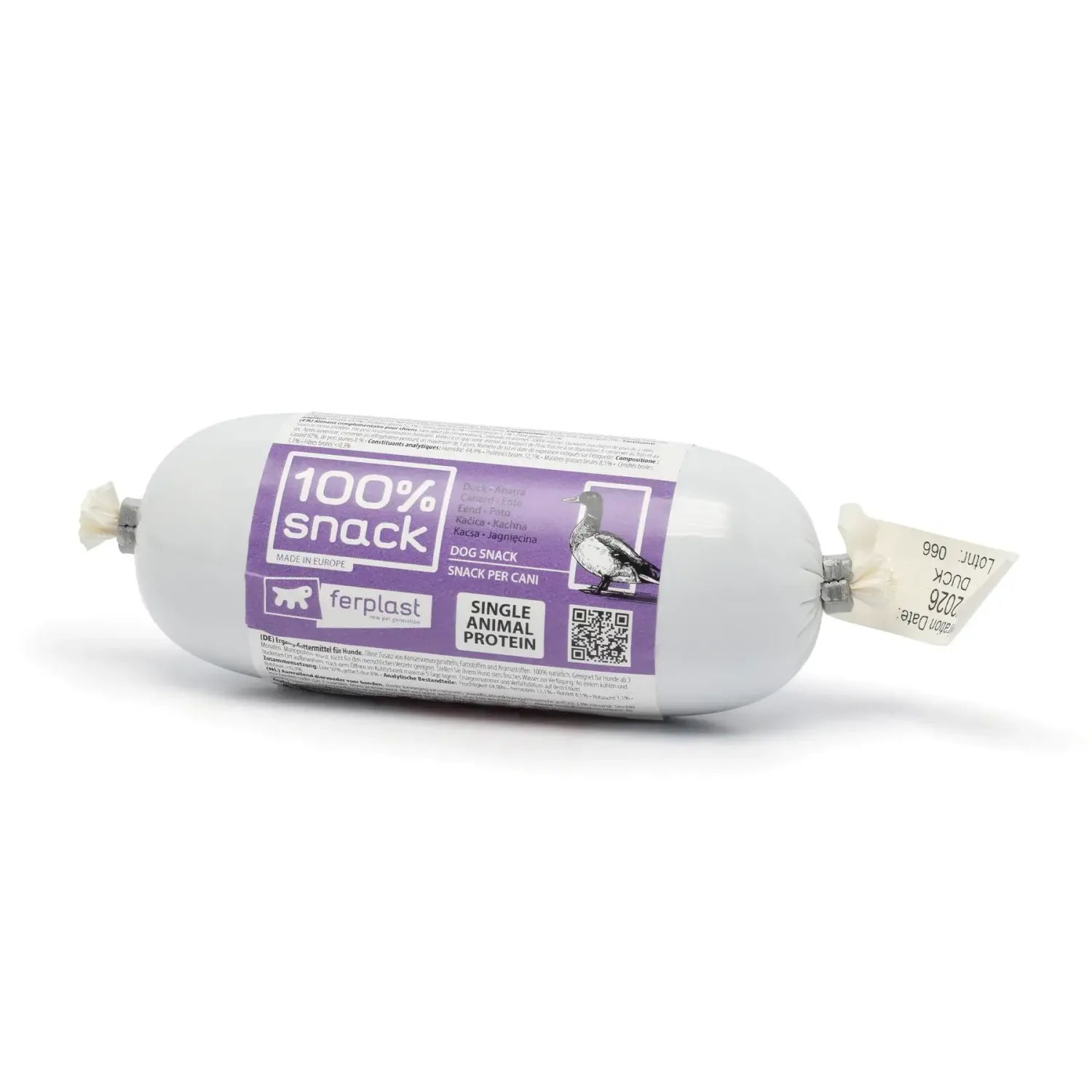 Salsicha de pato Ferplast 100% natural petisco para cães