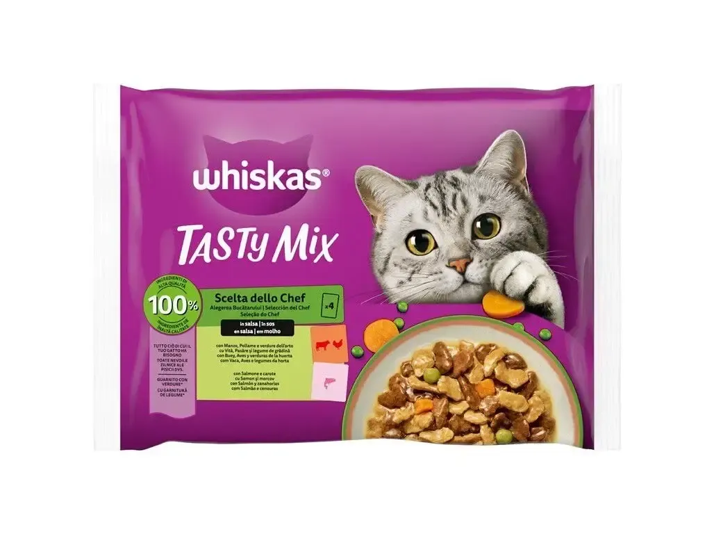Whiskas | Tasty Mix Chef para Gato 4x85g Whiskas Tasty Mix Chef's Selection Comida Húmida para Gatos 4x85g