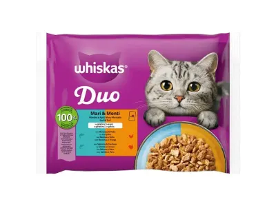 Whiskas | Duo Mar e Terra para Gato 4x85g Whiskas Tasty Duo Mar e Terra Comida Húmida para Gatos 4x85g
