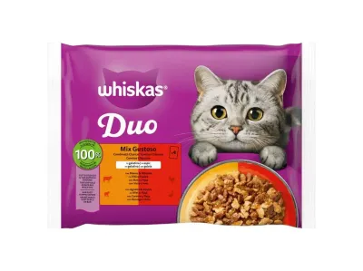 Whiskas | Duo Meaty para Gato 4x85g Whiskas Duo Meaty Comida Húmida para Gatos 4x85g