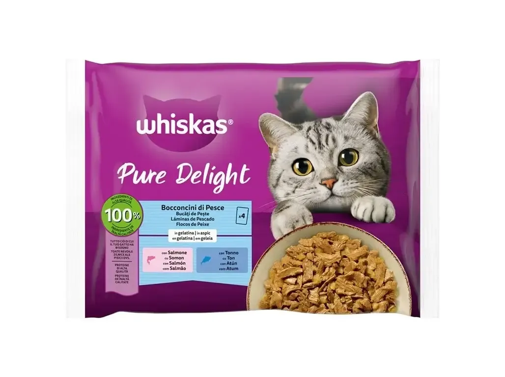 Whiskas Pure Delight Peixe Comida Húmida para Gatos 4x85g