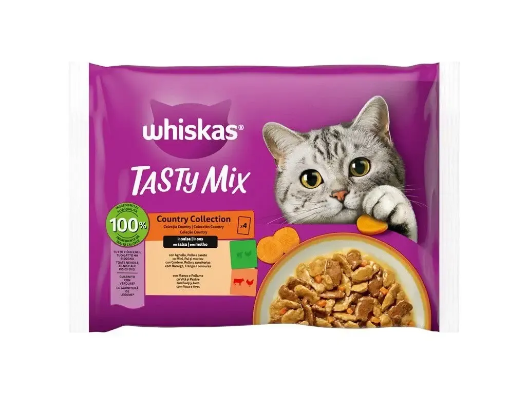 Whiskas | Tasty Mix Country Collection para Gato 4x85g Whiskas Tasty Mix Country Collection Comida Húmida para Gatos 4x85g