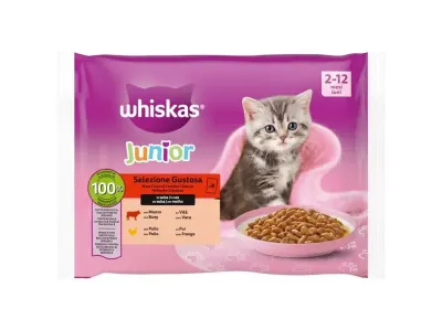 Whiskas | Tasty Selection Júnior Carne para Gatinho 4x85g Whiskas Junior Tasty Selection Comida Húmida para Gatinhos 4x85g