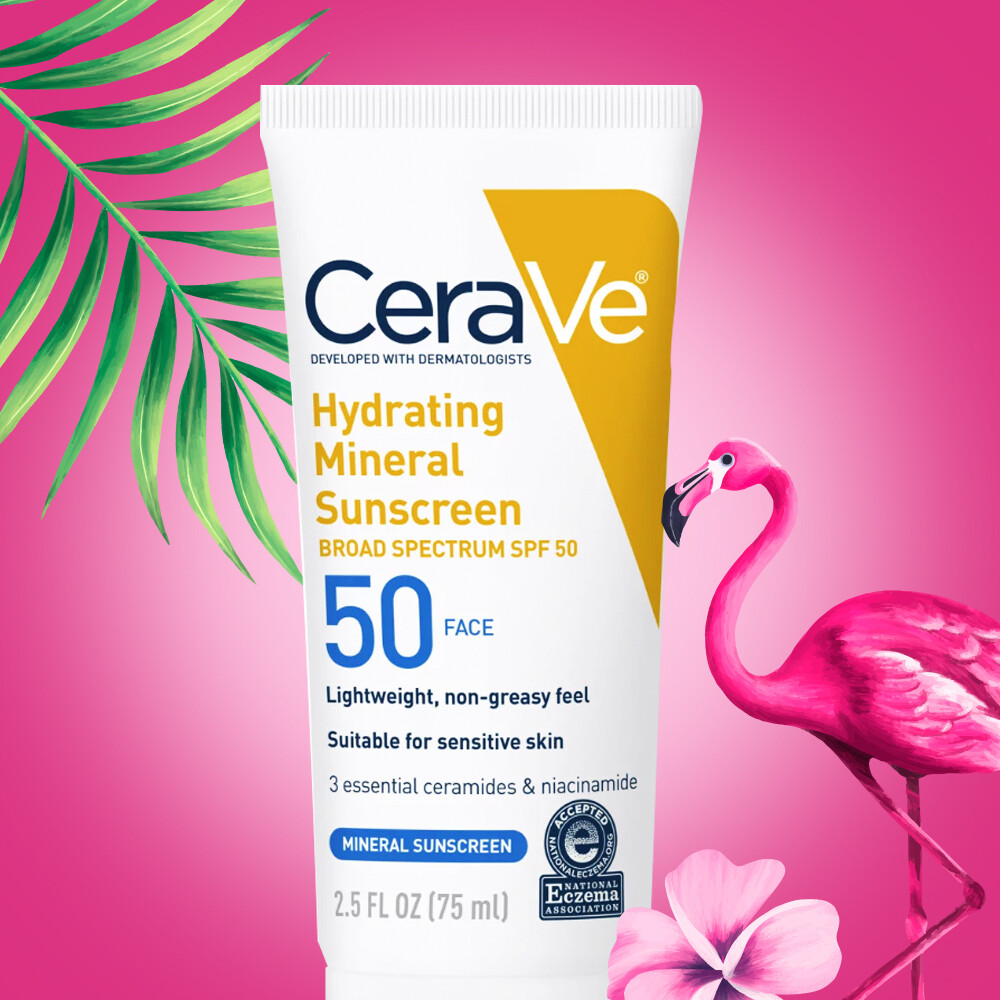 CeraVe Hydrating Face Sunscreen SPF 50, Lightweight Mineral Sunscreen