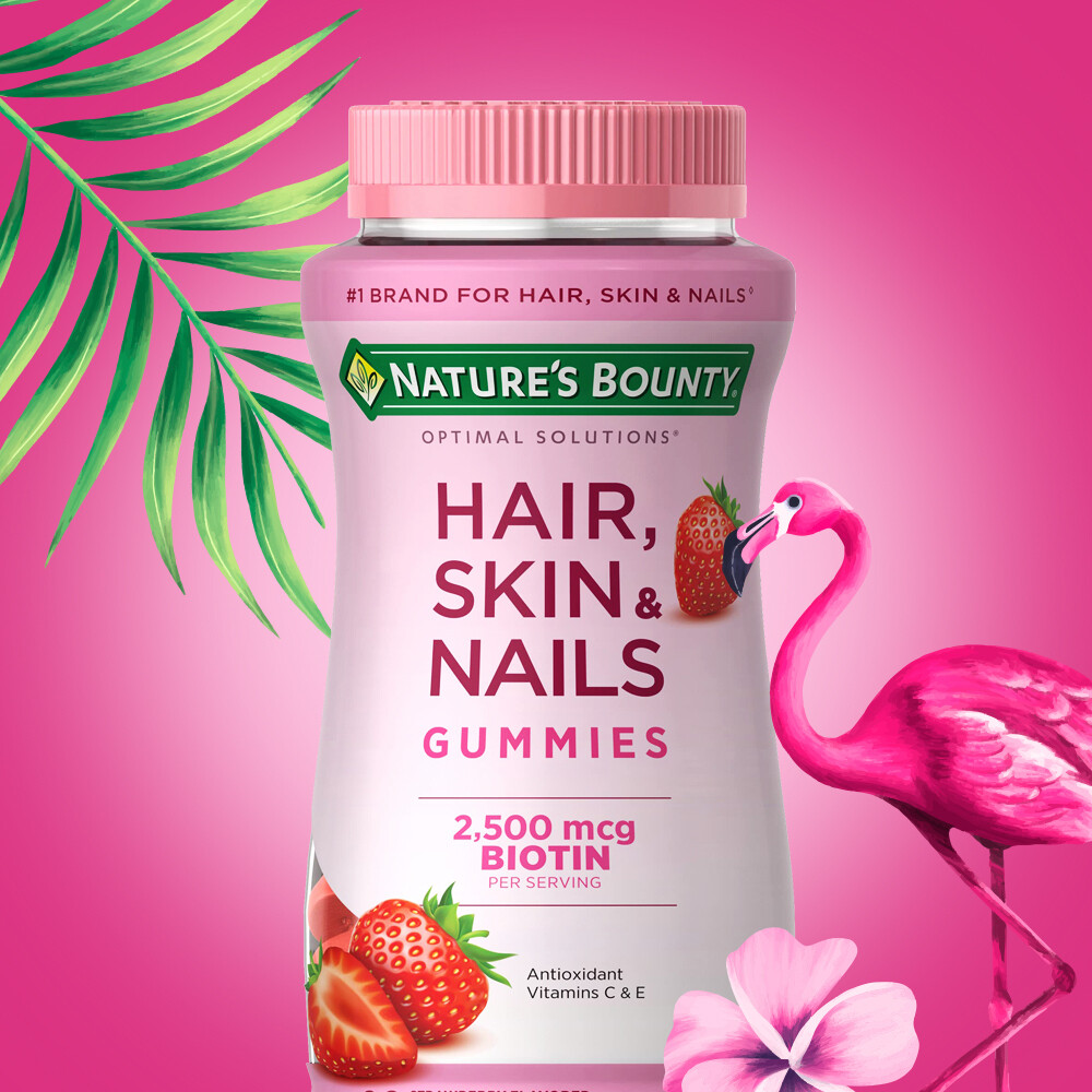 Nature&#39;s Bounty Hair, Skin &amp; Nails Gummies 2500mcg Biotin, 140 gomitas