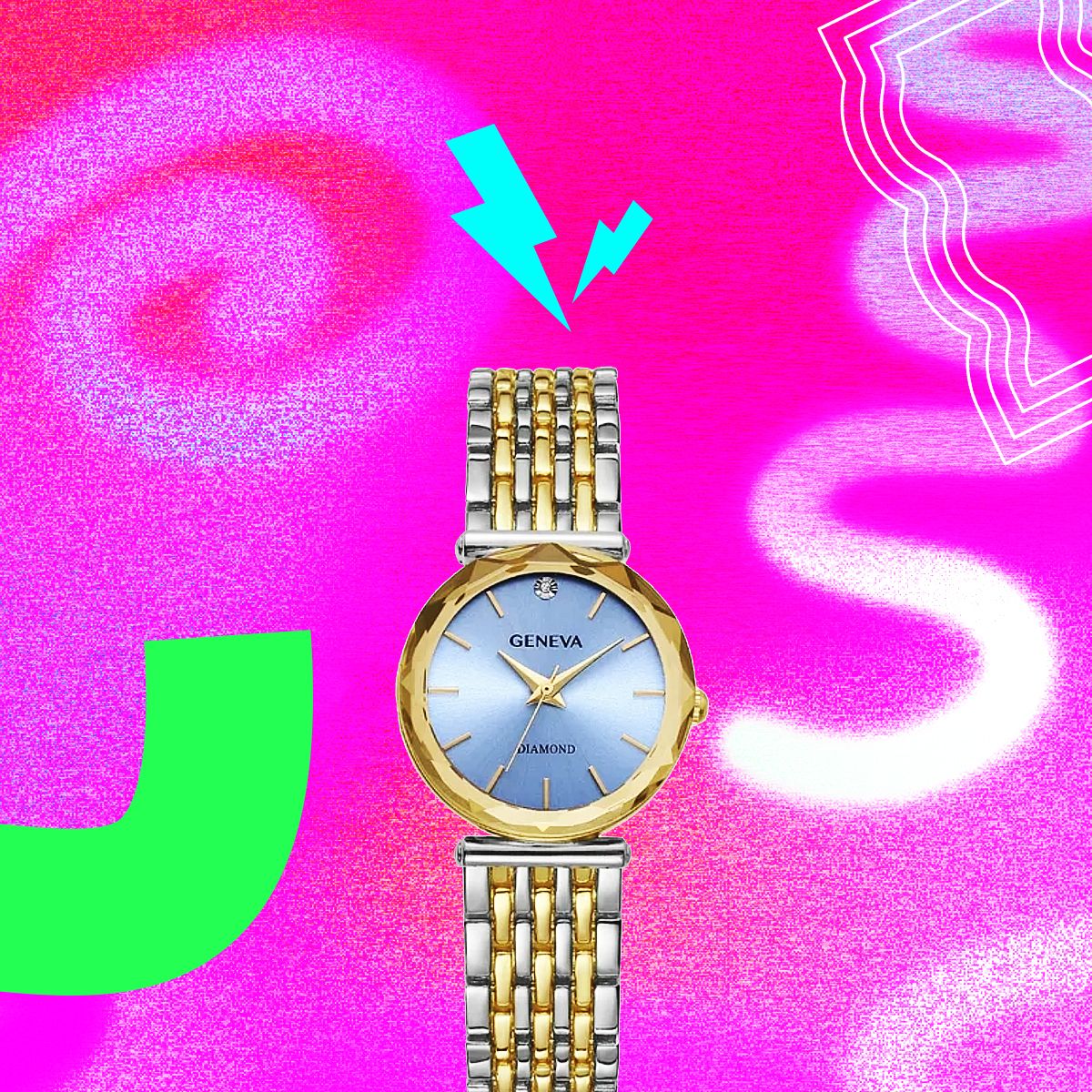 Geneva Ladies Two Tone Tone 30mm Genuine Diamond Metalized Glass Bezel Adjustable Bracelet Watch