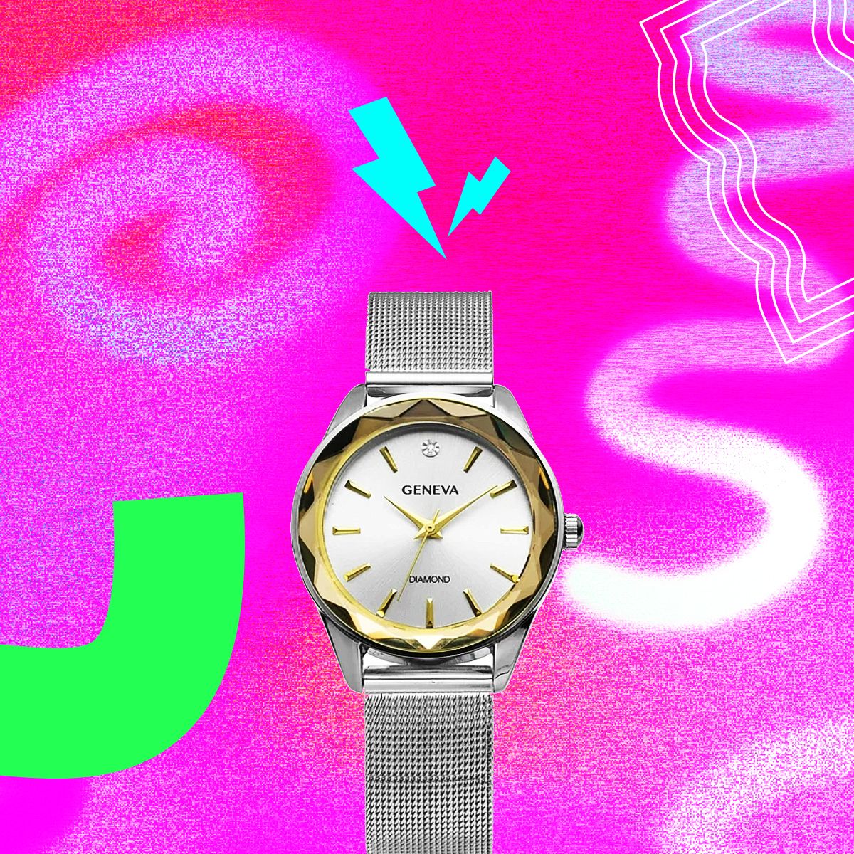 Geneva Ladies Silver Tone Tone 34mm Genuine Diamond Faceted Bezel Adjustable Mesh Watch