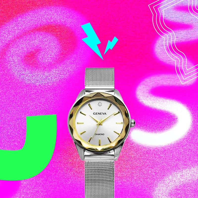 Geneva Ladies Silver Tone Tone 34mm Genuine Diamond Faceted Bezel Adjustable Mesh Watch