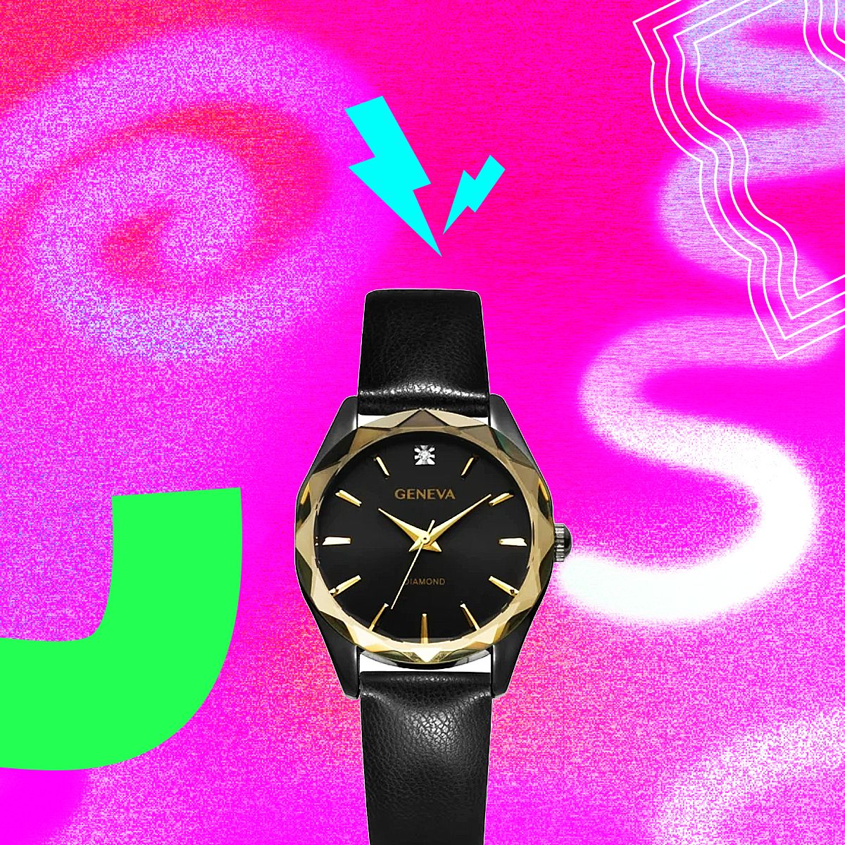 Geneva Ladies Gunmetal Tone Tone 32mm Genuine Diamond Faceted Bezel Smooth Black Strap Watch