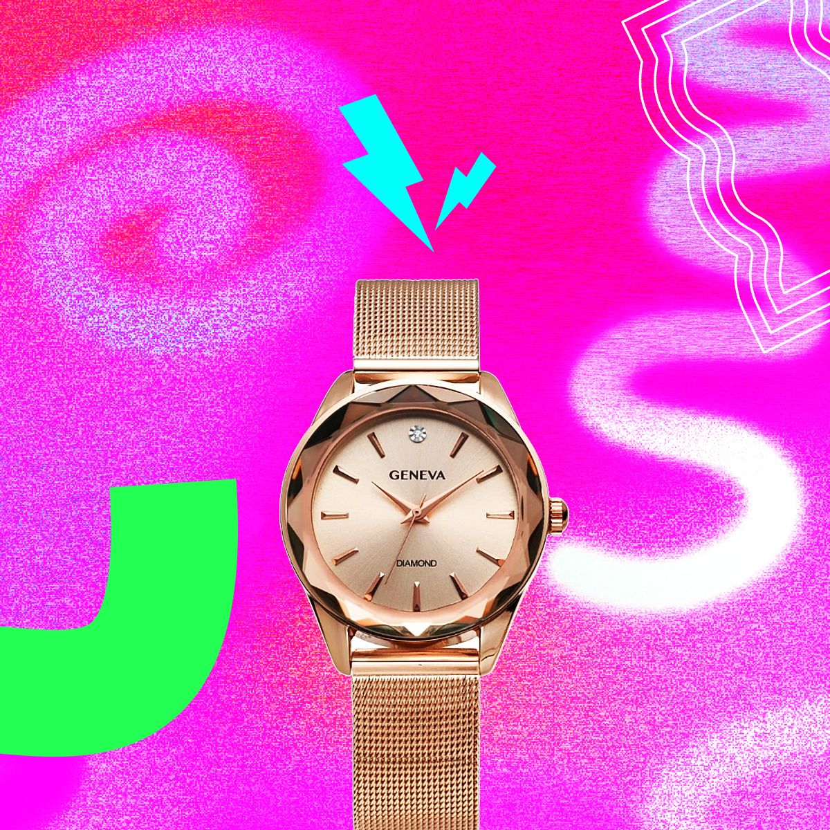 Geneva Ladies Genuine Diamond Dial 34mm Rose Tone Faceted Bezel Adjustable Mesh Watch