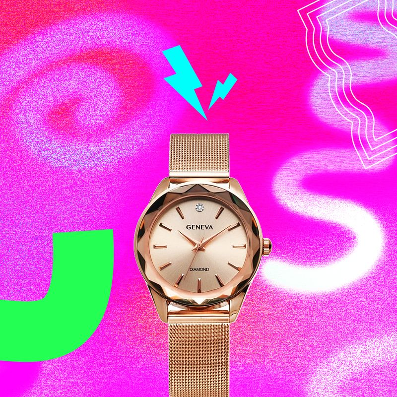 Geneva Ladies Genuine Diamond Dial 34mm Rose Tone Faceted Bezel Adjustable Mesh Watch