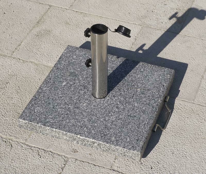 Grey Square Granite Base 25kg with 2 wheels and 1 handle. Stainless Steel Tube