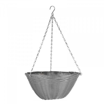 14in Slate Faux Rattan Hanging Basket