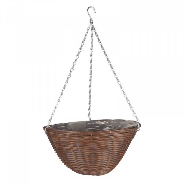 14in Chestnut Faux Rattan Hanging Basket